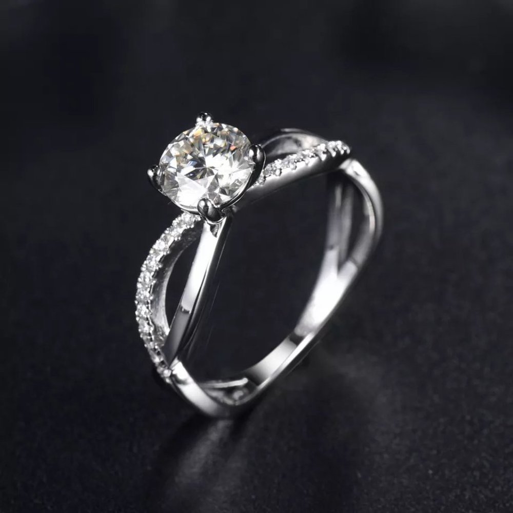 1 Carat Moissanite Fancy Ring with 925 Sterling Silver Band, D-FL